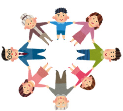 老若男女が手を繋ぐイメージイラスト