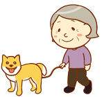 犬と散歩する高齢女性のイメージイラスト